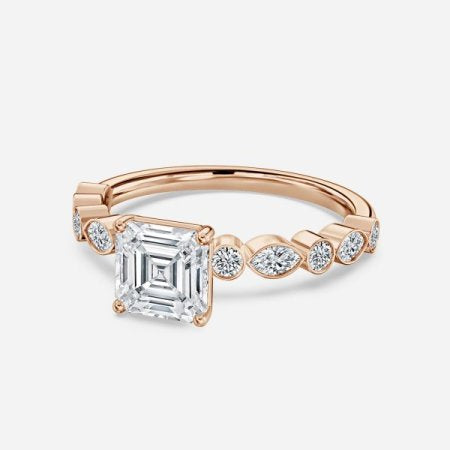 Trine Round Unique Diamond Engagement Ring 14K / 18K Solid Gold