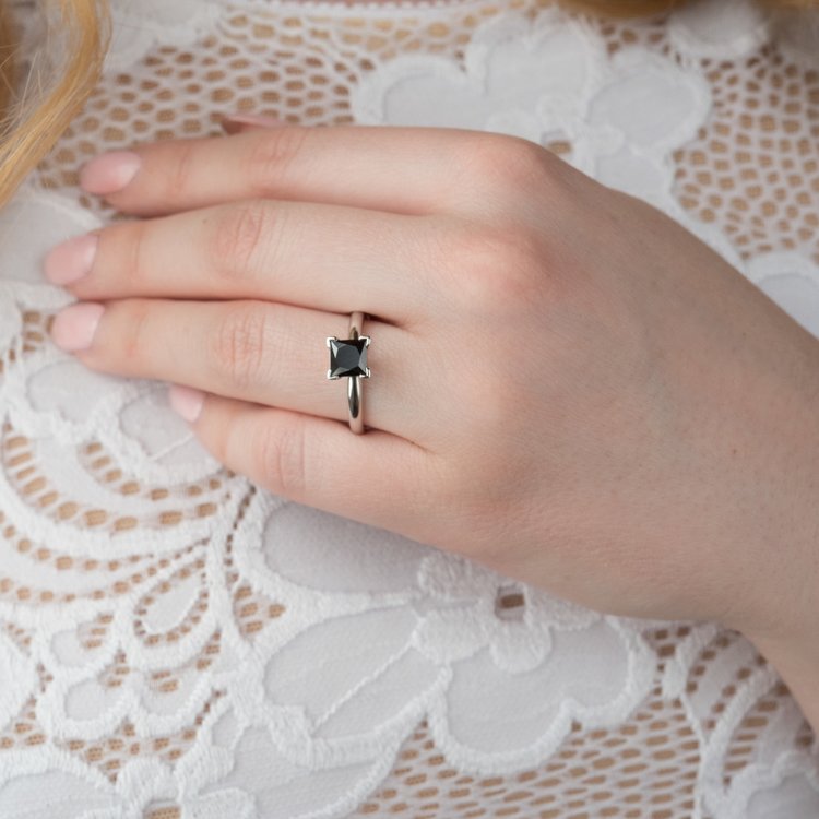 3 Carat 14K Yellow Solid Gold Solitaire Princess Black Diamond Engagement Ring Gift For Her - Blackdiamond