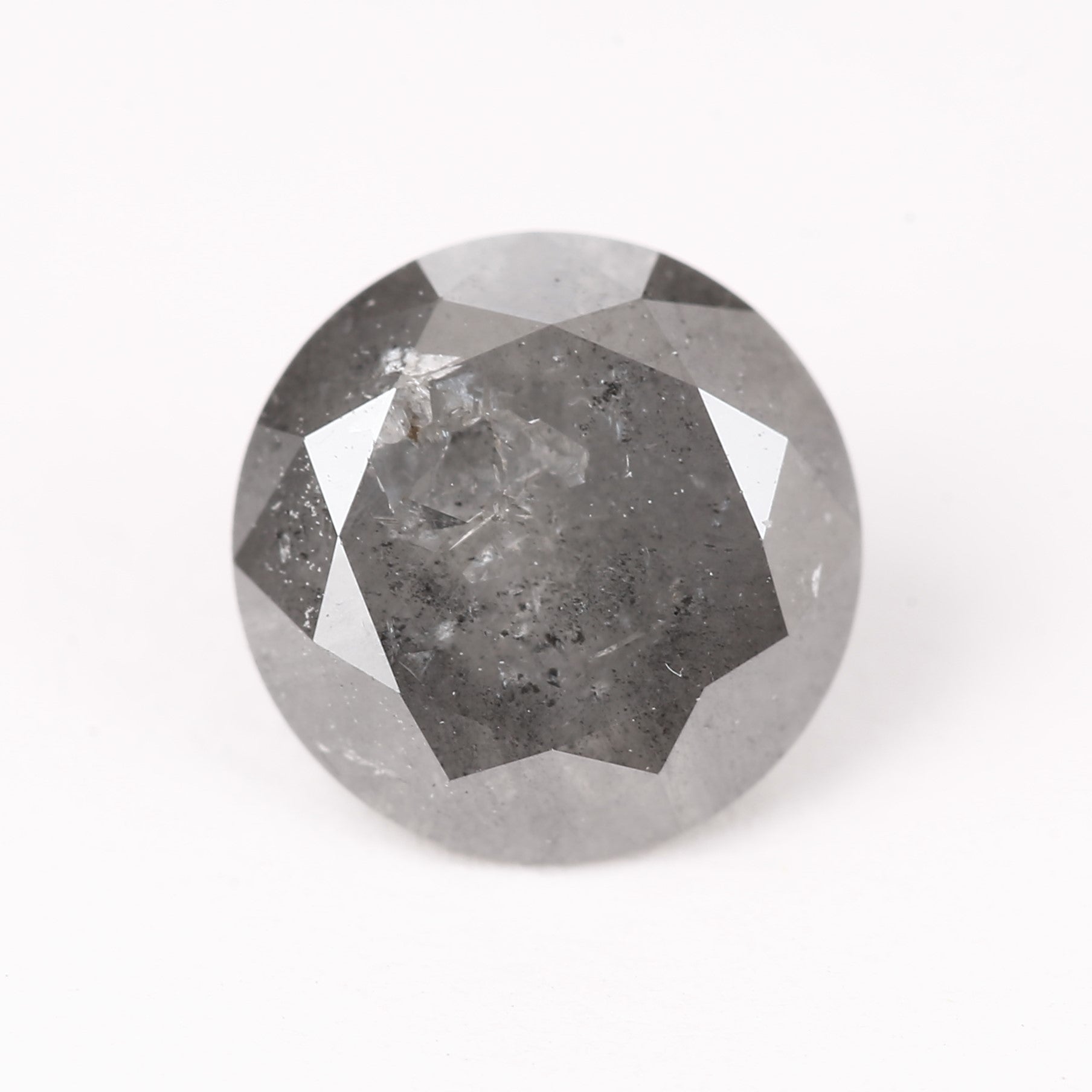 Unique 1.35 Ct Grey Salt and Pepper Diamond, 6.9 MM, with Natural Inclusions.