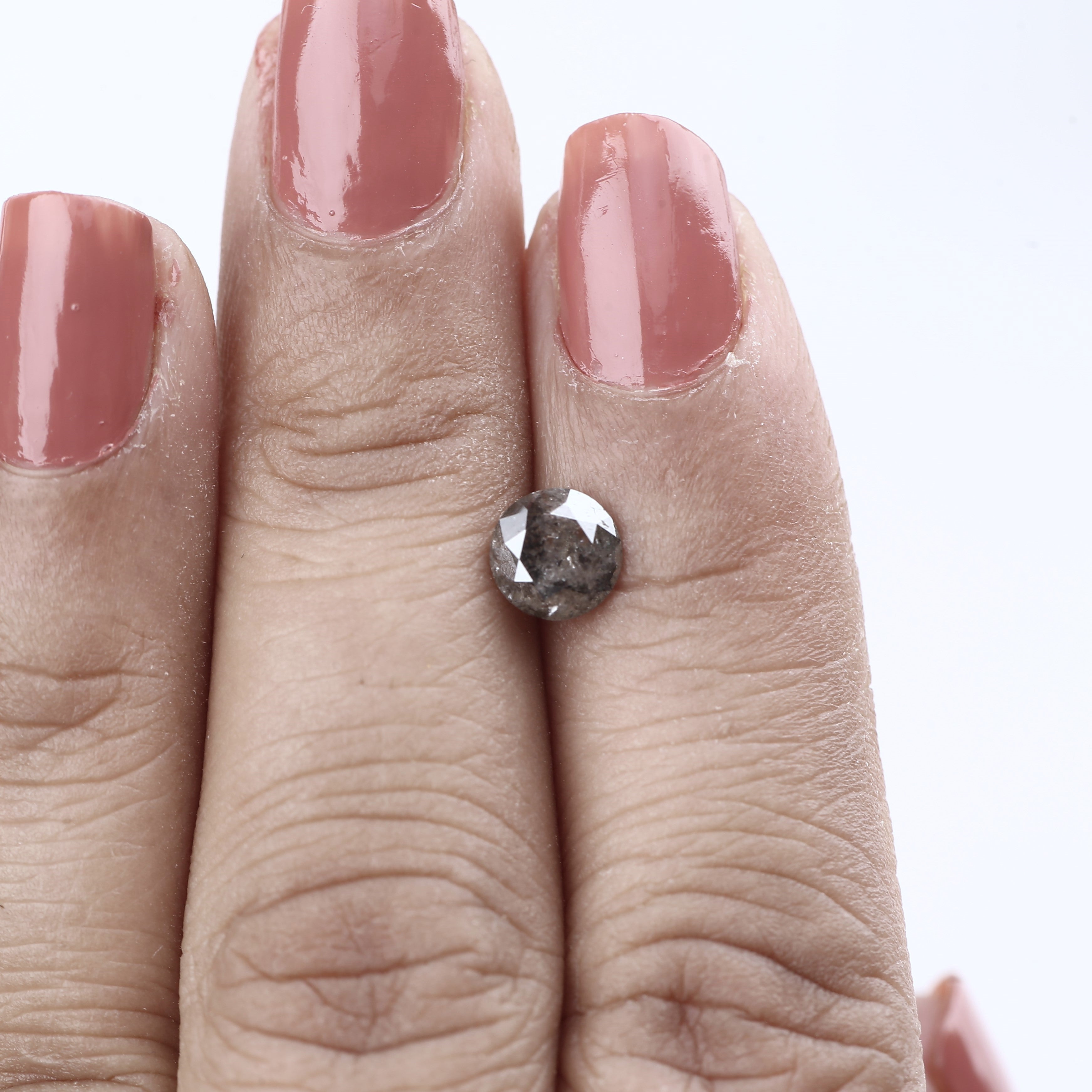 0.93 Ct Natural Salt and Pepper Diamond 6.18 MM with Earthy Gray Inclusions
