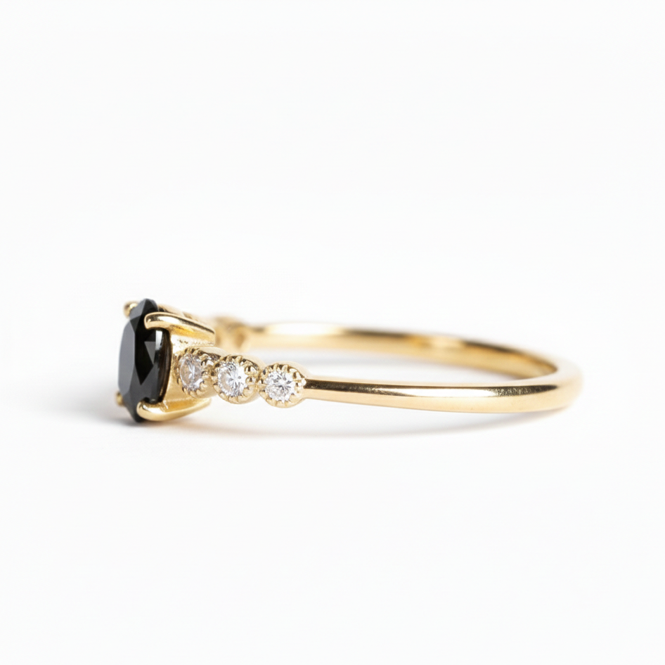 1 Carat Black Oval Cut Diamond Engagement Ring 14K Gold