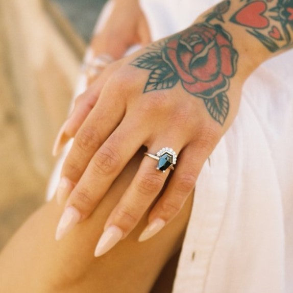 3ct Coffin Black and White Diamond Ring 14K Solid Gold - Blackdiamond