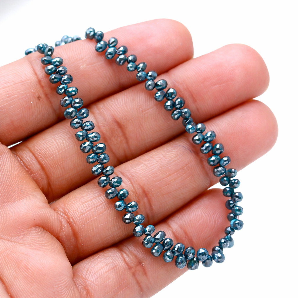 AAA Natural Blue Diamond Briolette Beads Faceted Teardrop Beads 2.5-4mm