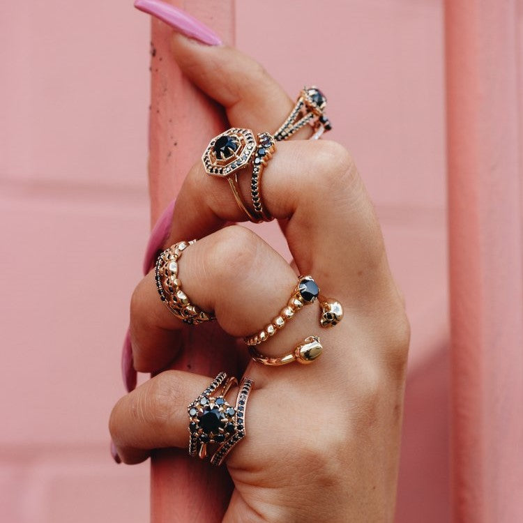 Rosario Black Diamond Ring 14k Rose Gold Gift For Her - Blackdiamond