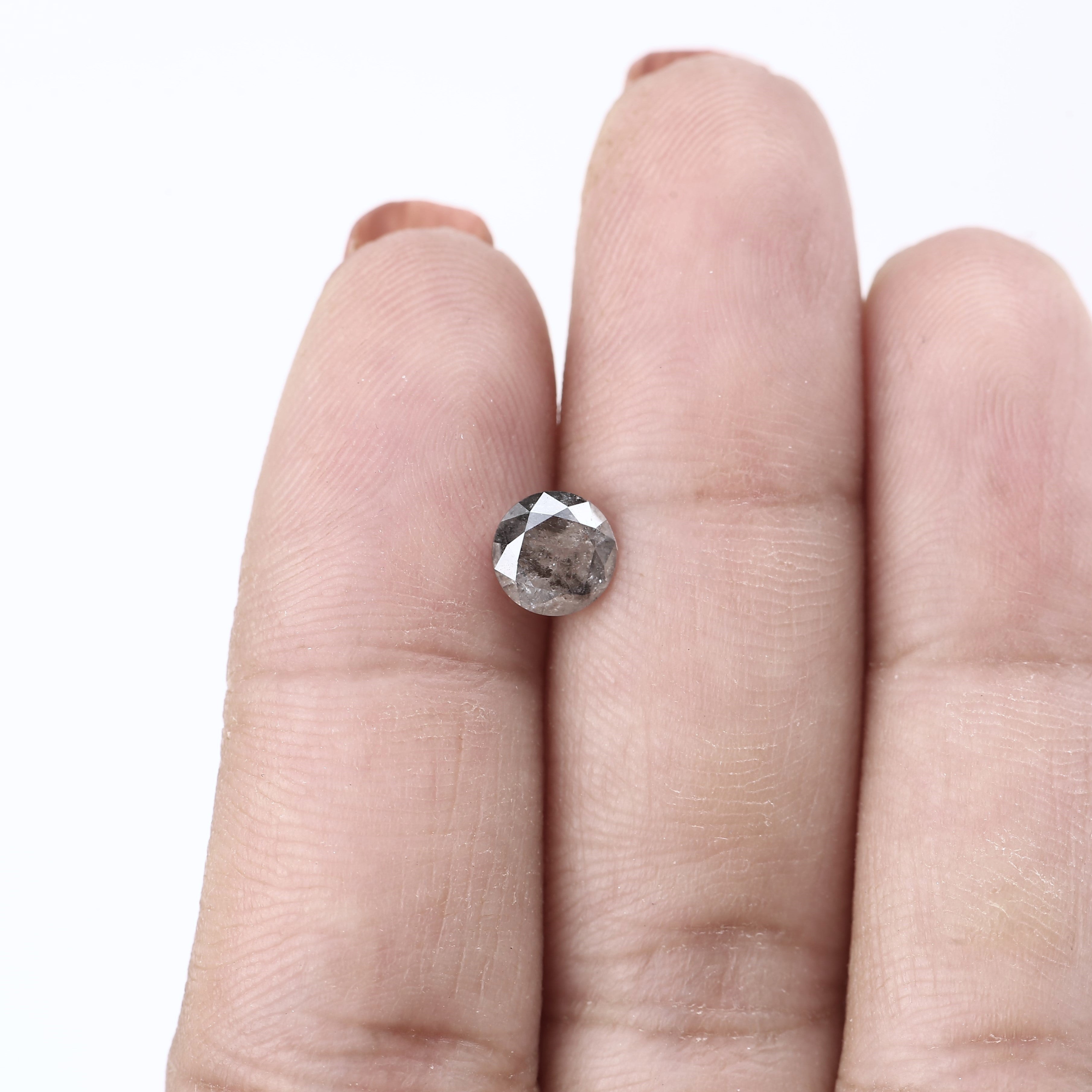 0.87 Ct Round Icy Grey Salt and Pepper Diamond 6.1 MM with Earthy Inclusions