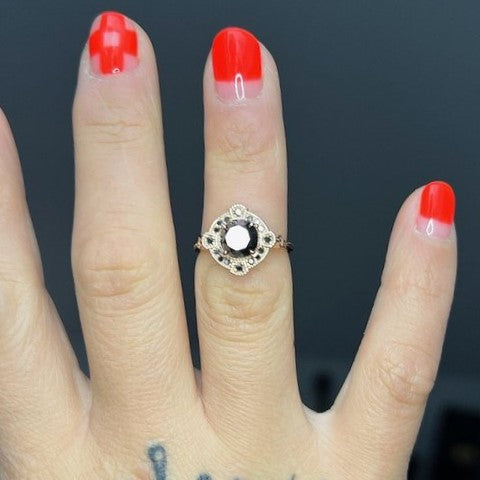 Vintage Halo Black Diamond Ring 14k White Gold - Blackdiamond