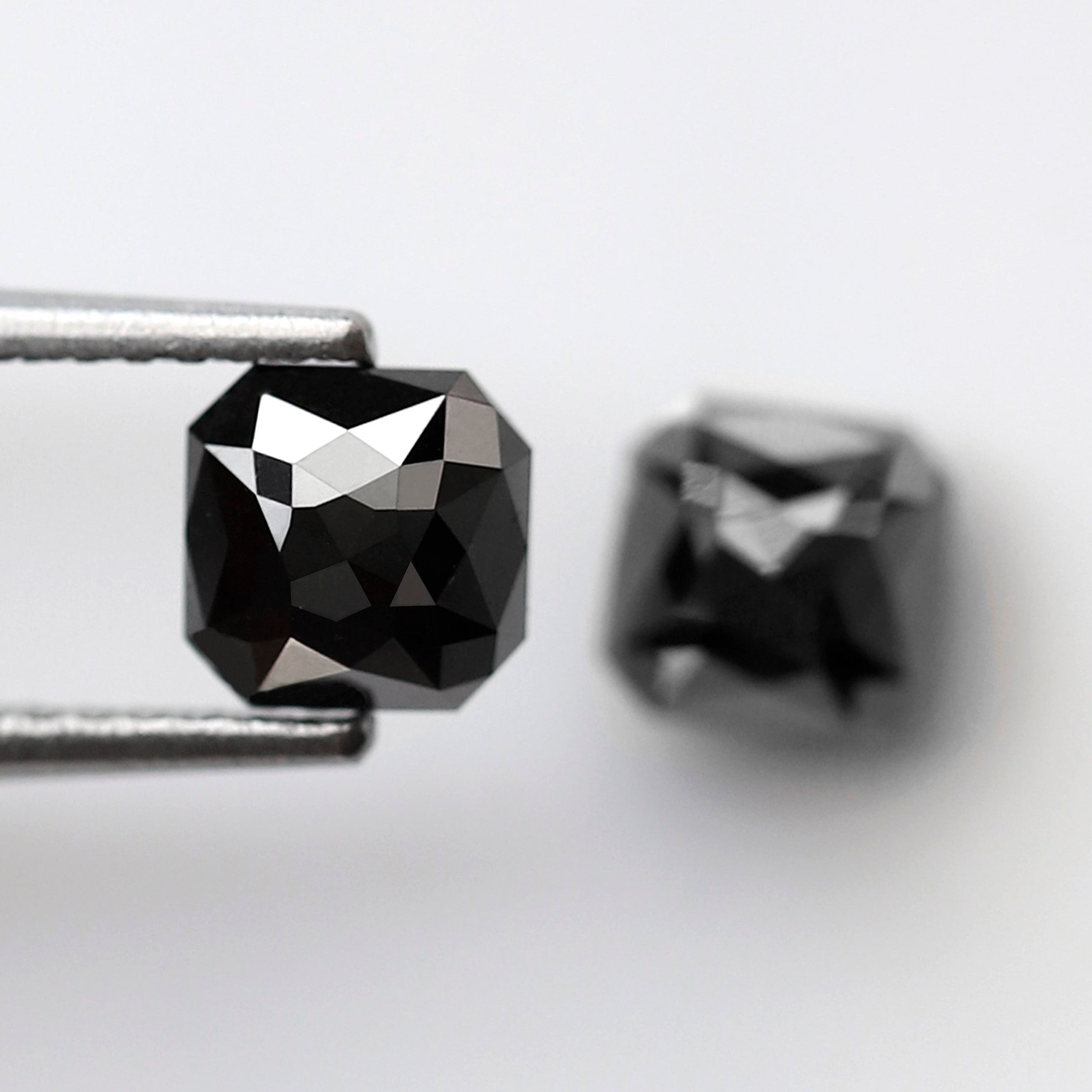 Pair of Asscher Shape Black Diamond 1.64 Carat AAA Quality Diamond 5 MM Loose Natural Black Color Diamond - Blackdiamond