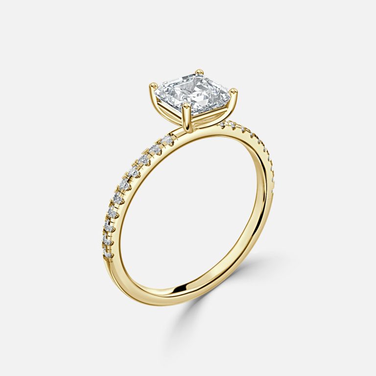 Ulip Radiant Asscher Diamond Band Engagement Ring 14K / 18K Solid Gold