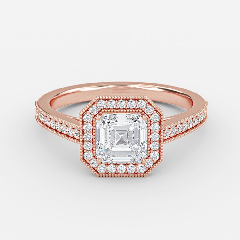 Flswin Asscher Halo Engagement Ring 14K / 18K Solid Gold