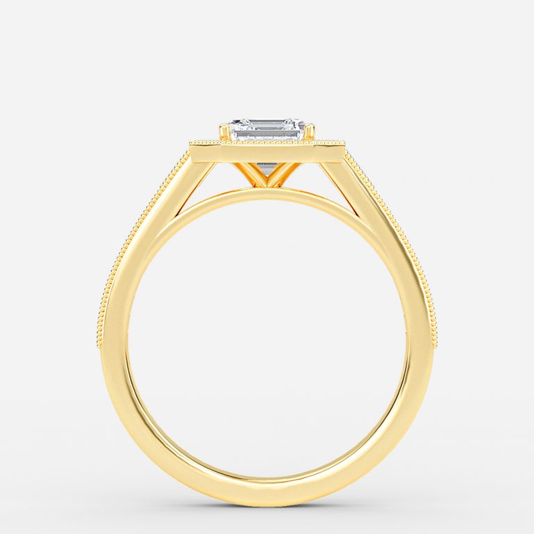 Flswin Asscher Halo Engagement Ring 14K / 18K Solid Gold