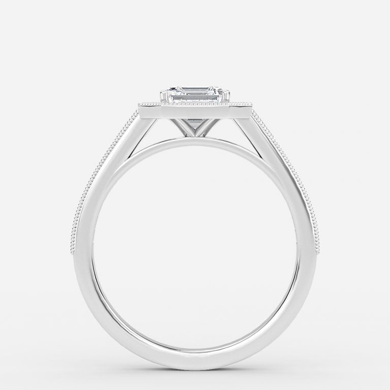 Flswin Asscher Halo Engagement Ring 14K / 18K Solid Gold