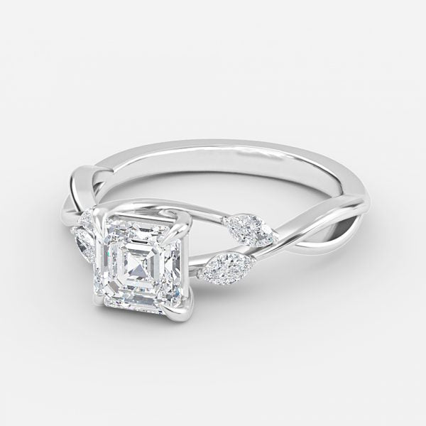 Aura Asscher Unique Diamond Engagement Ring 14K / 18K Solid Gold