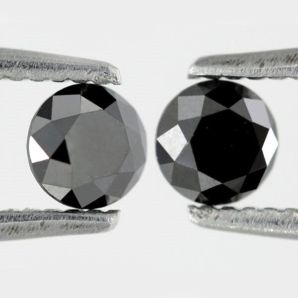 0.60 Carat 3.8 X 3.8 X 3 mm natural black diamonds pair for solitaire stud earrings - Blackdiamond