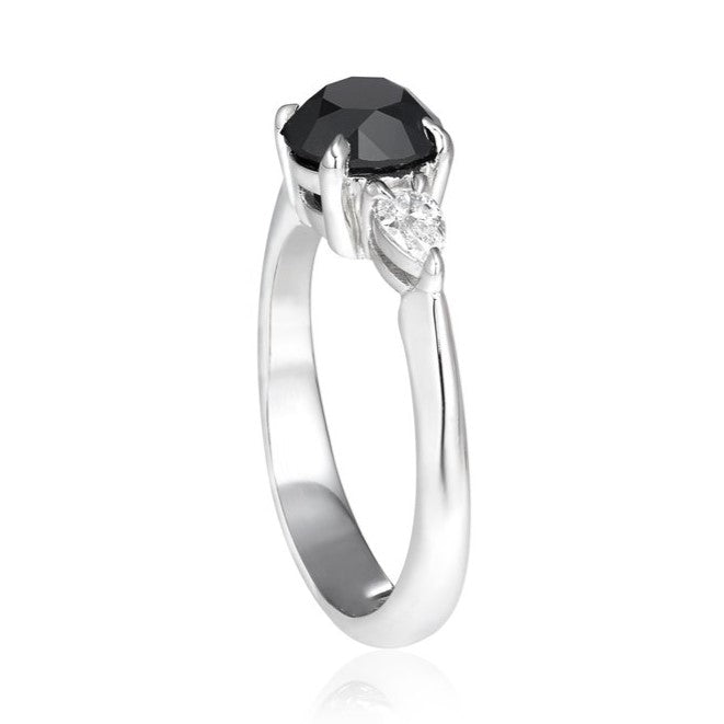 Three Black Diamond Round and Pear Shape Ring - Blackdiamond