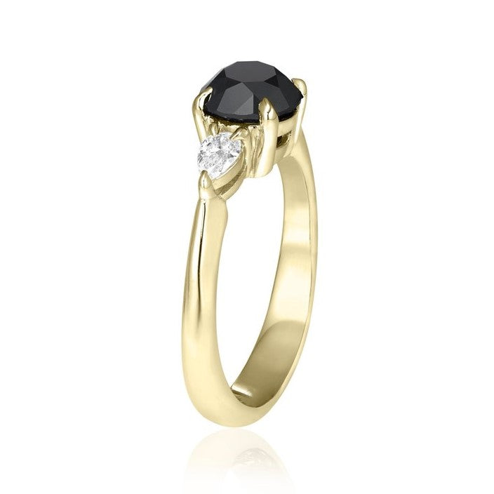 Three Black Diamond Round and Pear Shape Ring - Blackdiamond