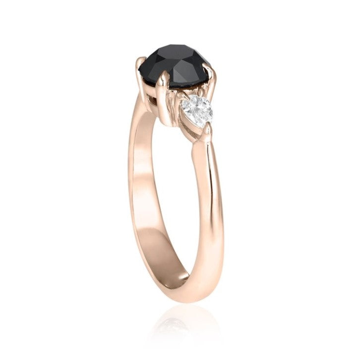 Three Black Diamond Round and Pear Shape Ring - Blackdiamond