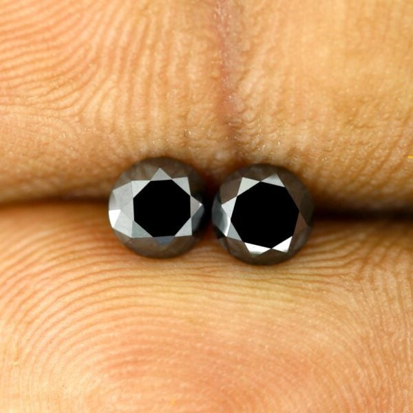 0.61 Carat 4.1 X 4.1 X 2.8 mm natural round black diamond pair for men earrings - Blackdiamond