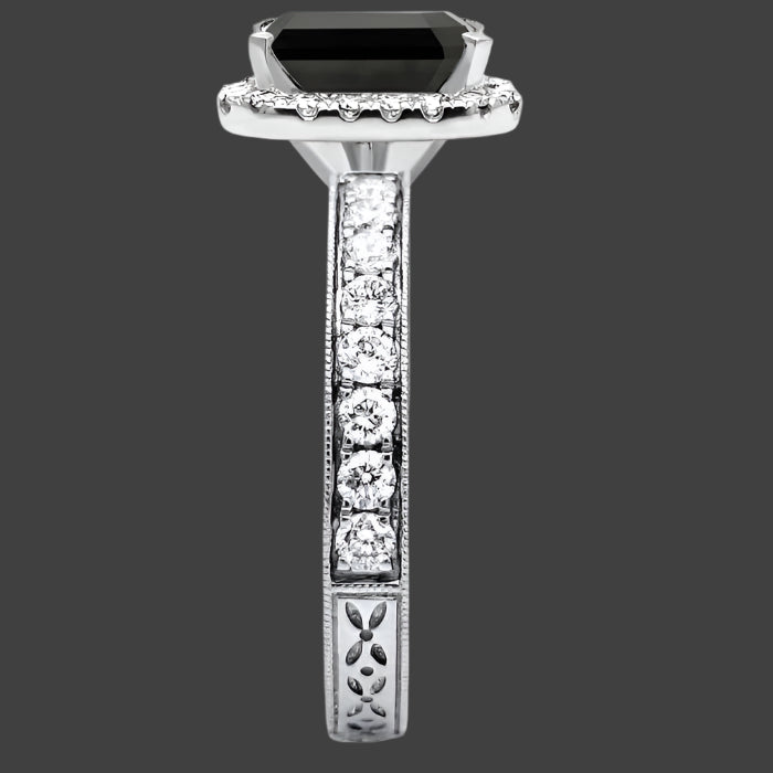 2.90ct Black Emerald Cut Diamond Halo Engagement Ring 14k White Gold