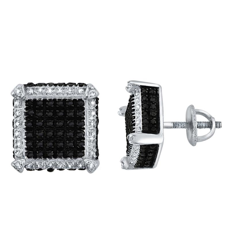 14k White Gold Black & White Round Cut Diamond Earrings 0.39 carat
