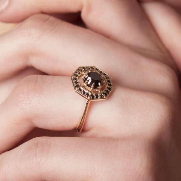 The Octa Black and White Diamond Ring 14k Black Gold Band - Blackdiamond