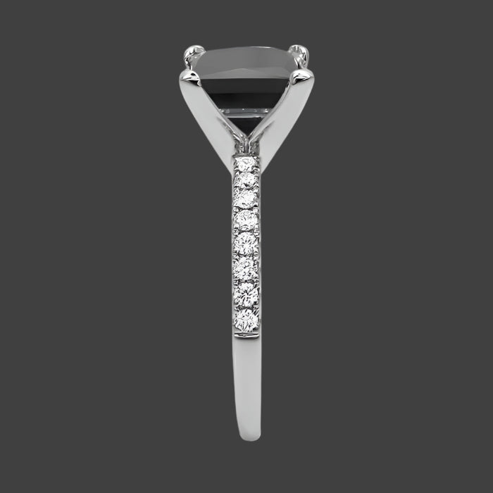 2.50 Carat Pave Black Diamond Princess Cut Engagement Ring 14K White Gold