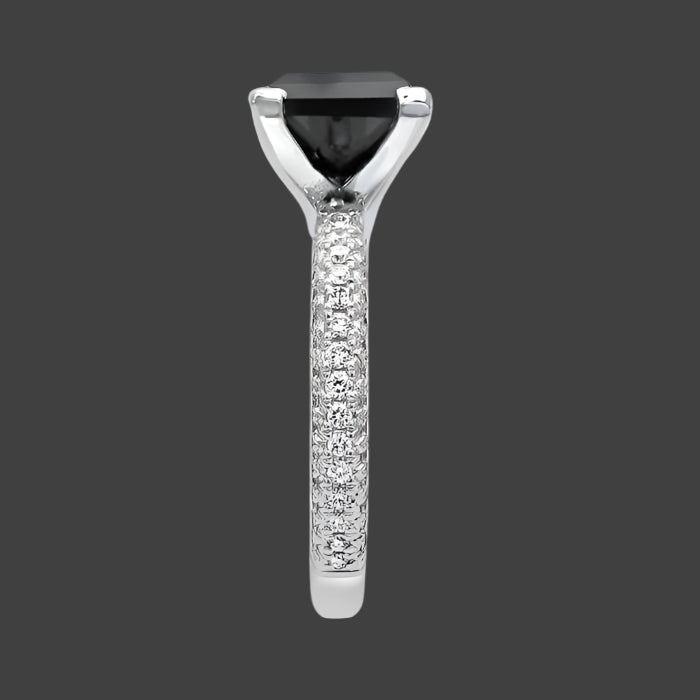 Princess Cut Black Diamond Pave Engagement Ring 14K White Solid Gold 1