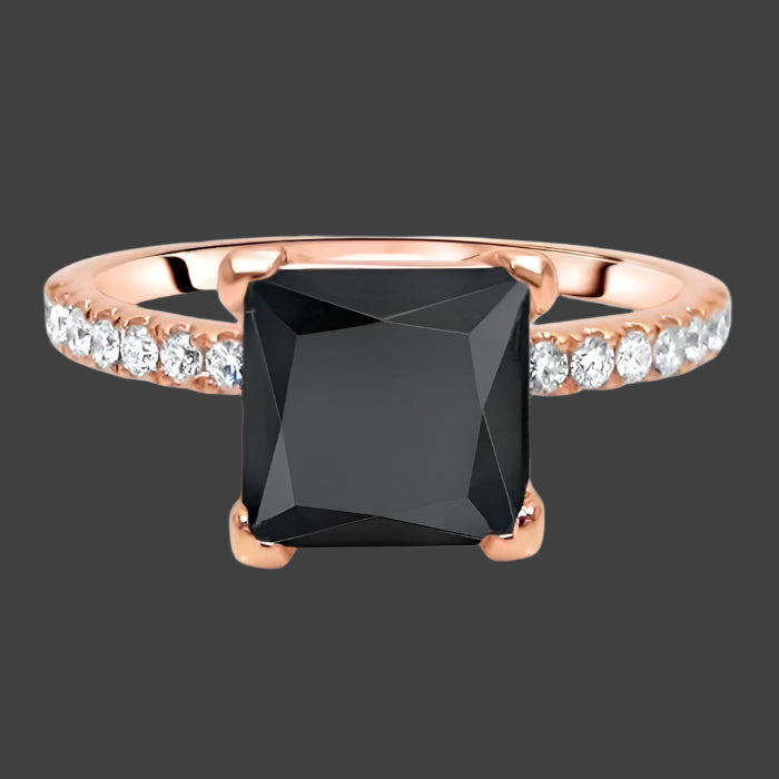 2.50 Carat Pave Black Diamond Princess Cut Engagement Ring 14K Rose Gold