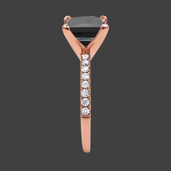 2.50 Carat Pave Black Diamond Princess Cut Engagement Ring 14K Rose Gold