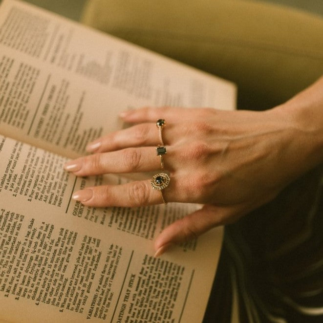 The Octa Black and White Diamond Ring 14k Black Gold Band - Blackdiamond