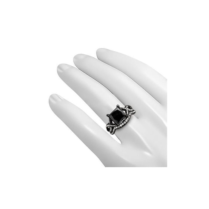 natural black diamond ring with wedding band 2.50 ct