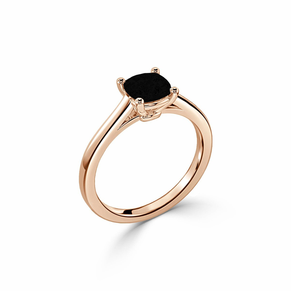 14k Rose Gold Solitaire Cushion Rose Cut Natural Black Diamond Ring - Blackdiamond
