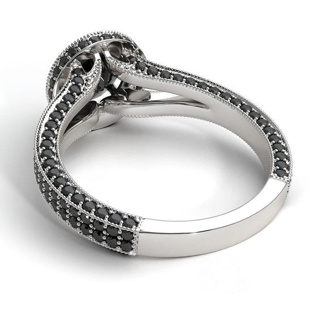 Hidden Halo Round Black Diamond Engagement Ring 14k Gold - Blackdiamond