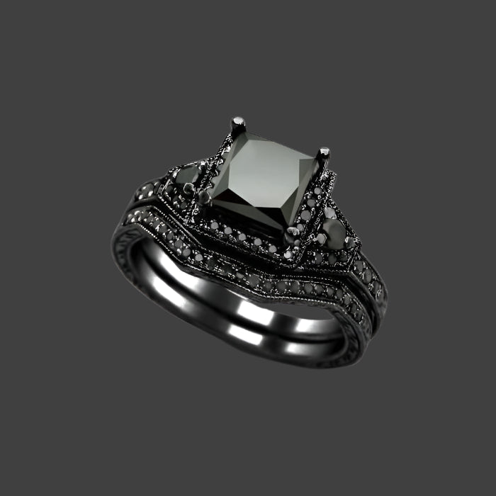black diamond ring with wedding band matching