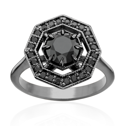 The Octa Black and White Diamond Ring 14k Black Gold Band - Blackdiamond