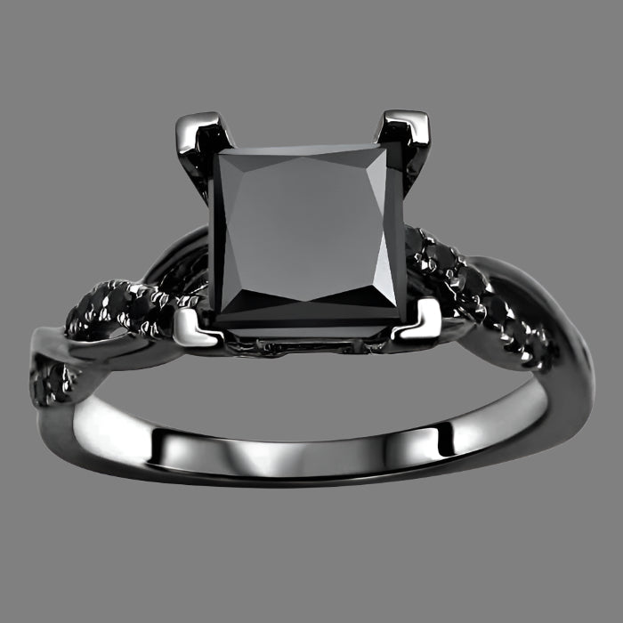 1.70 Carat Black Princess Cut Diamond Engagement Ring Bridal Set 14K Black Gold