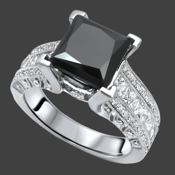 natural black princess diamond ring