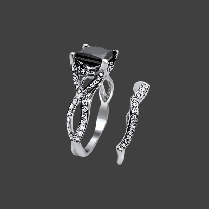 2.50 carat princess black diamond ring with wedding band