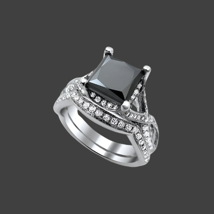 princess cut black diamond ring with set