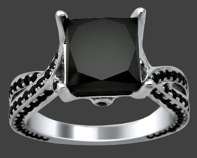 4 Carat Black Princess Cut Diamond Engagement Ring 14k White Gold