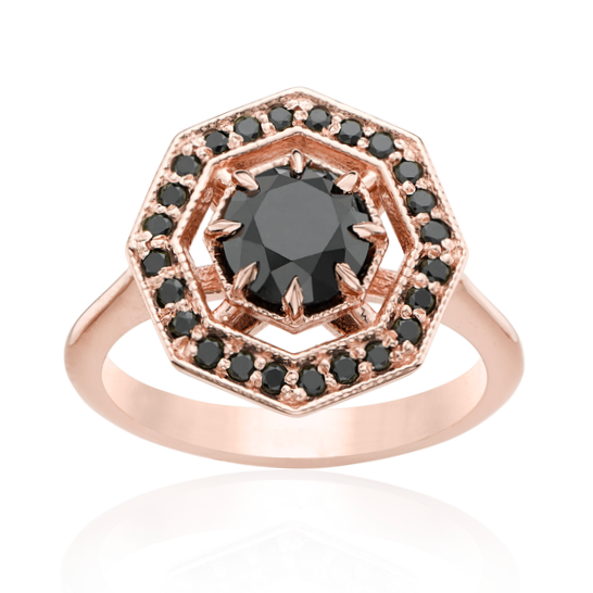 The Octa Black and White Diamond Ring 14k Black Gold Band - Blackdiamond