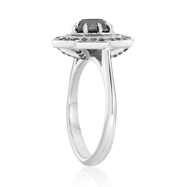 The Octa Black and White Diamond Ring 14k Black Gold Band - Blackdiamond