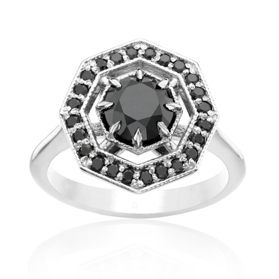 The Octa Black and White Diamond Ring 14k Black Gold Band - Blackdiamond