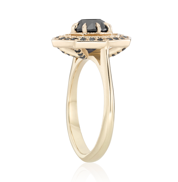 The Octa Black and White Diamond Ring 14k Black Gold Band - Blackdiamond