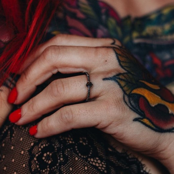 Lotus Pave Black Diamond Ring 14k Yellow Gold - Blackdiamond