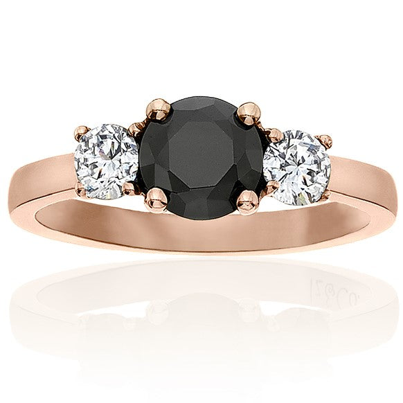 Three Stone Black and White Diamond Ring 14k Yellow Gold - Blackdiamond