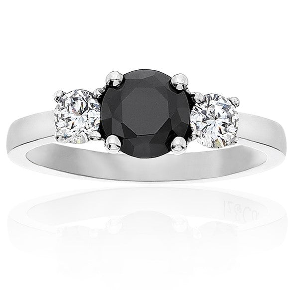 Three Stone Black and White Diamond Ring 14k Yellow Gold - Blackdiamond
