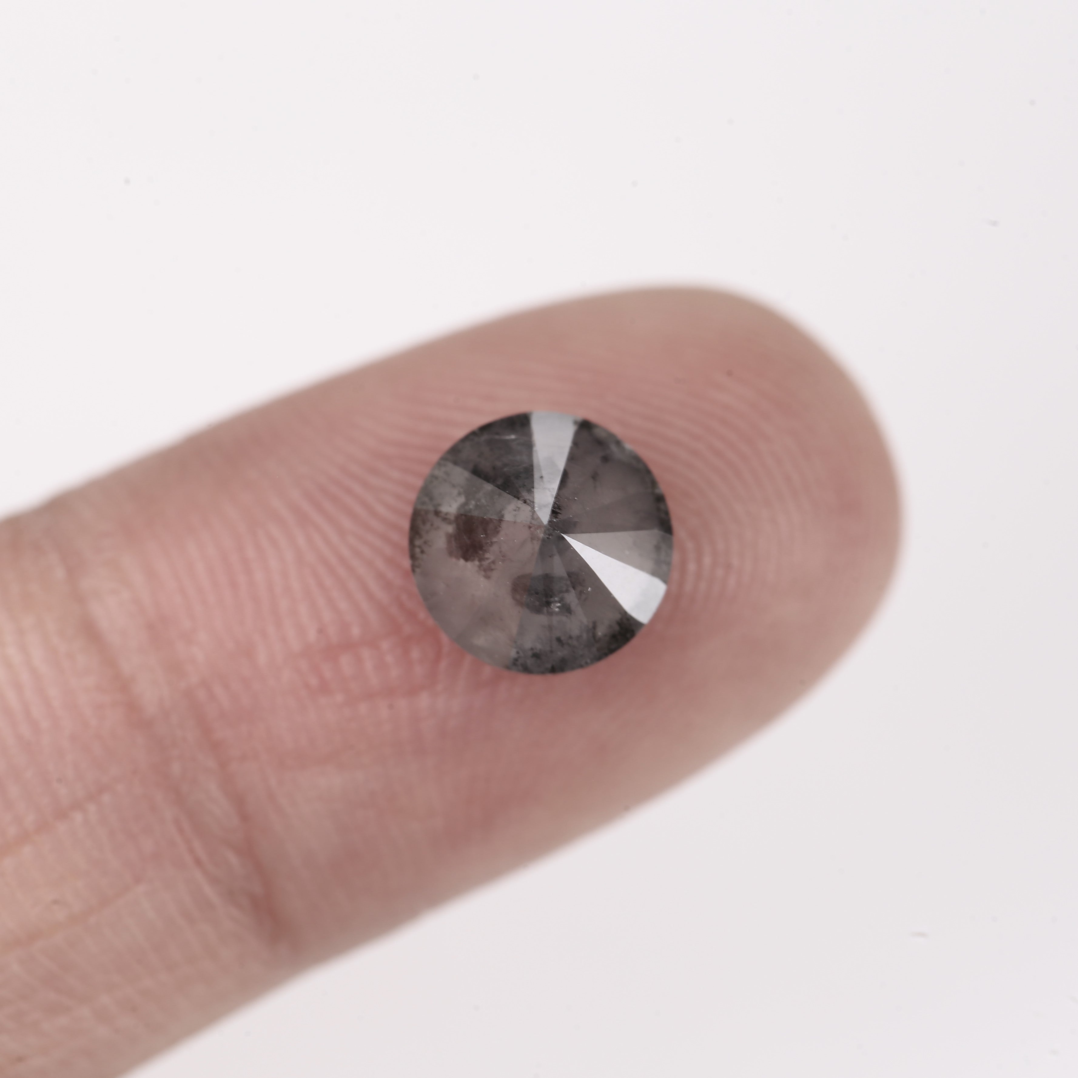 1.95 Carat Fancy Gray Round Salt and Pepper Diamond 7.4 MM Natural and Elegant