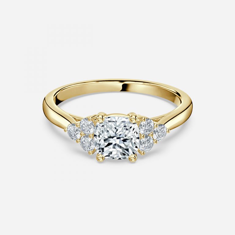 Nika Cushion Cluster Engagement Ring 14K / 18K Solid Gold