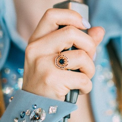 The Octa Black and White Diamond Ring 14k Black Gold Band - Blackdiamond