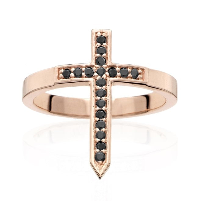 Black Diamond Cross Ring 14k Rose Gold Ring - Blackdiamond